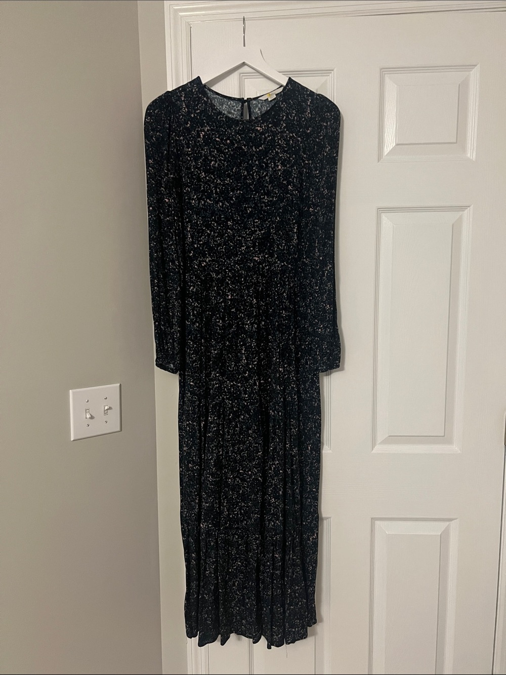 Boden Black Maxi Dress with Subtle White Speckle Print